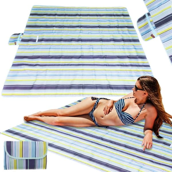 Strandmatte strandpiknikteppe 200x200cm blå