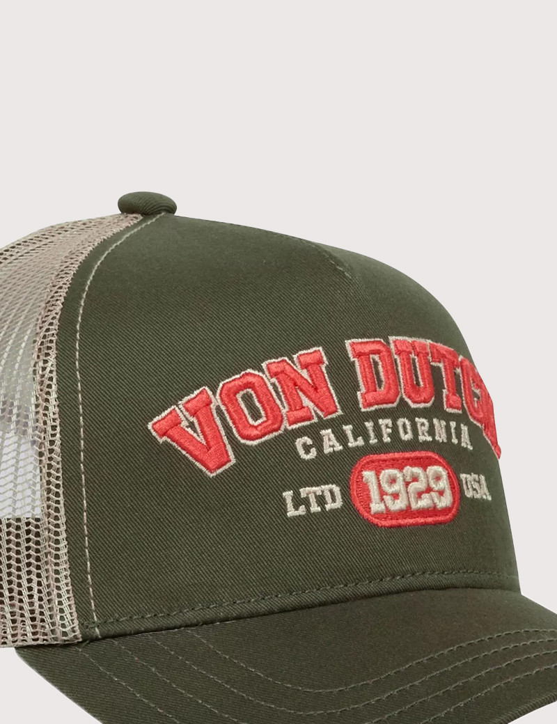 VON DUTCH CASQUETTE LOGO TRUCKER COLLEGE KAKI CORAIL