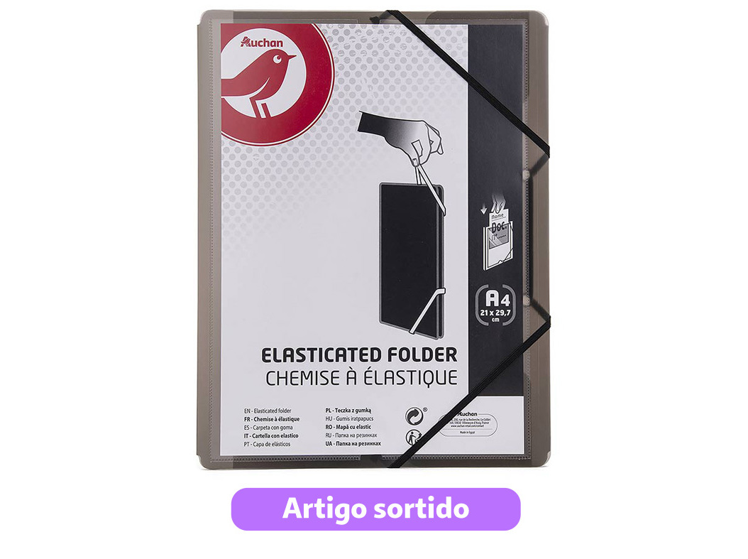 CAPA COM ELÁSTICOS AUCHAN A4 EM PLÁSTICO CORES SORTIDAS