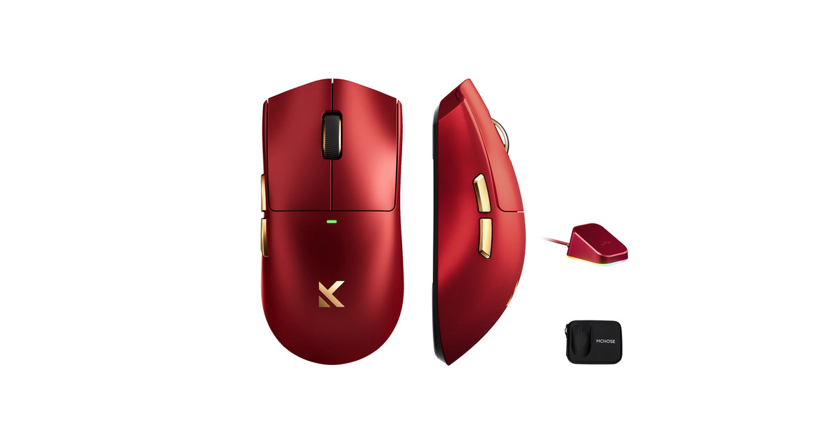 MCHOSEK7 Ultra Lightweight Wireless Gaming Mouse  (Rood/goud, RGB, USB / 2.4 GHz, 42.000 DPI)