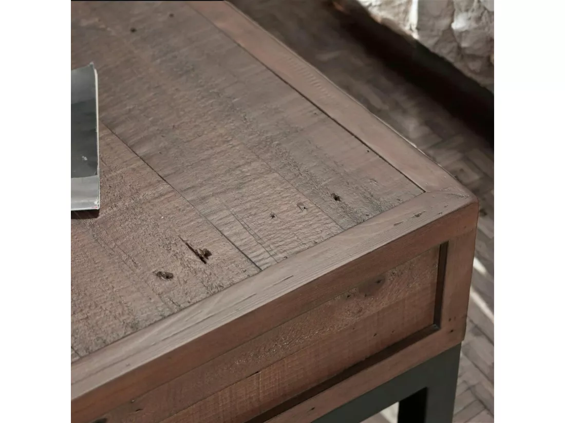 Table basse bois recyclé double plateau 2 tiroirs SAMOA