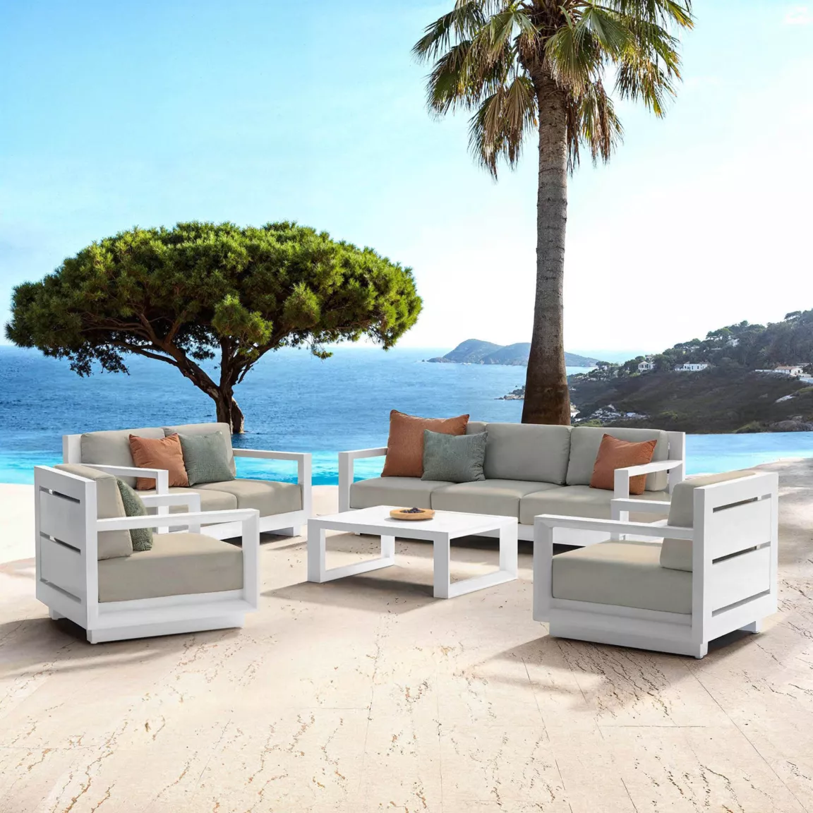 Salon de jardin aluminium 7 places 5 pcs Elba Blanc et taupe