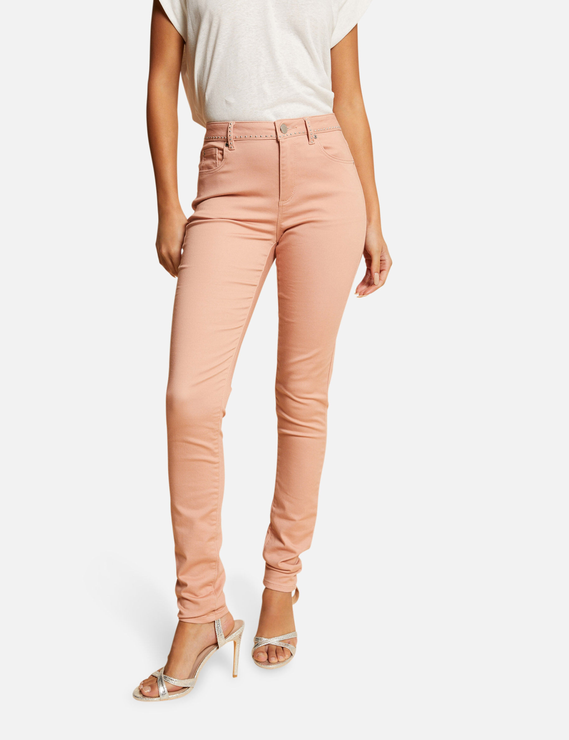 Pantalon slim avec clous vieux rose femme - vieux_rose