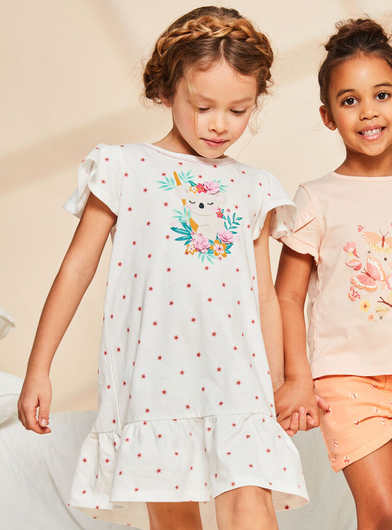 Chemise de nuit écrue à imprimé fleurs et à motif koala
