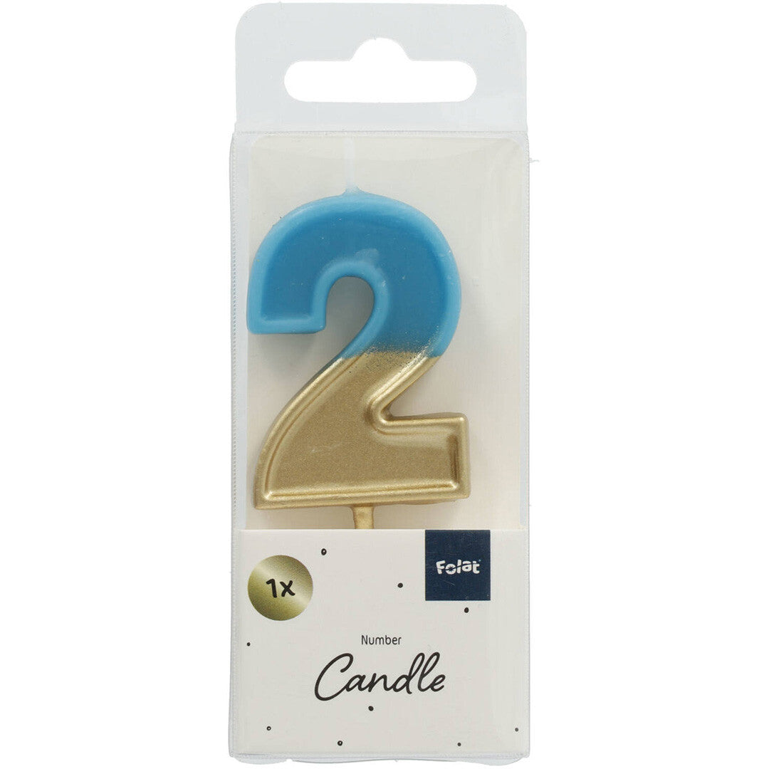 Verjaardagskaars blauw goud - 2 jaar