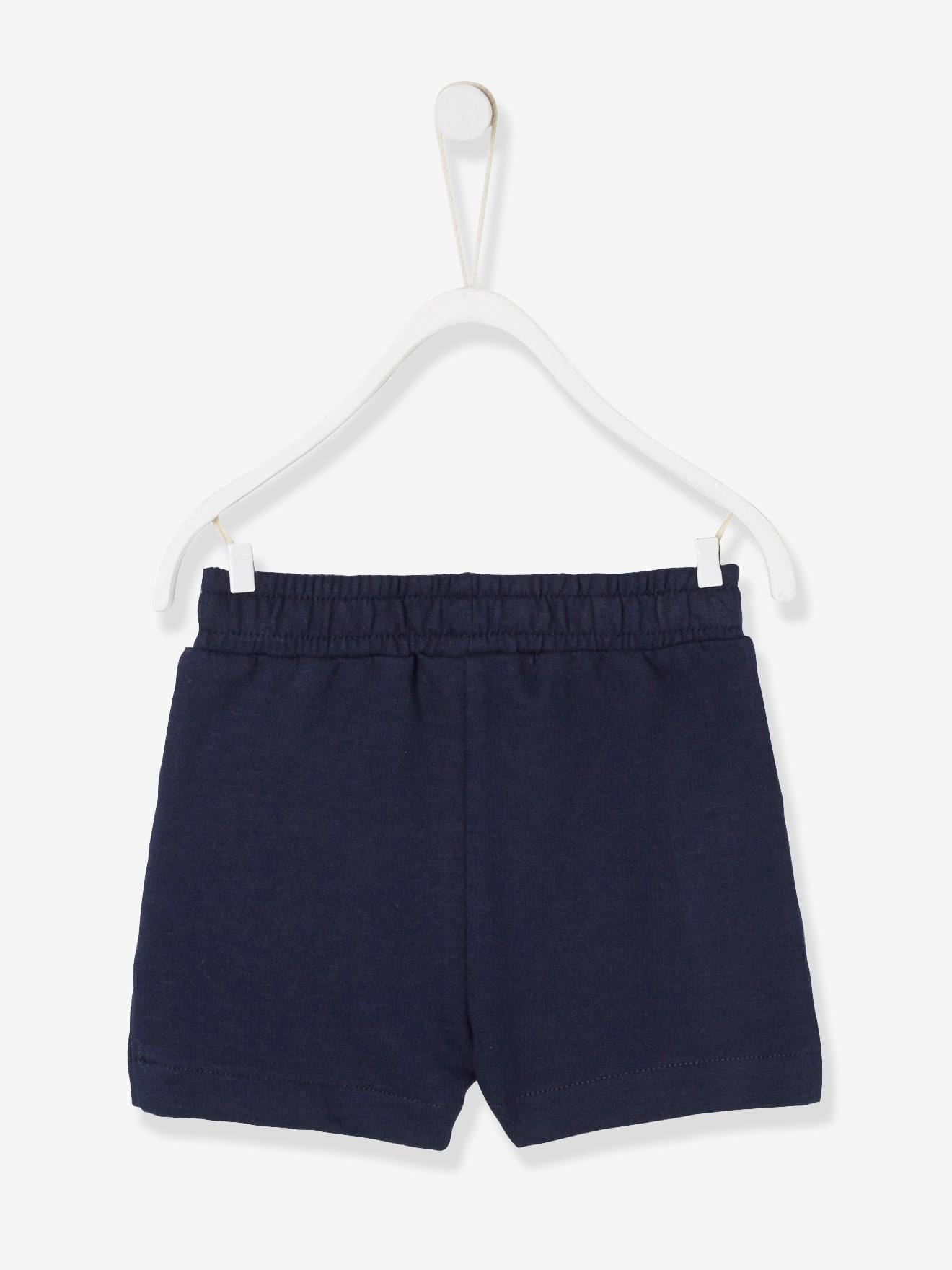 Bermuda de lã polar para bebê menino. Azul escuro liso.