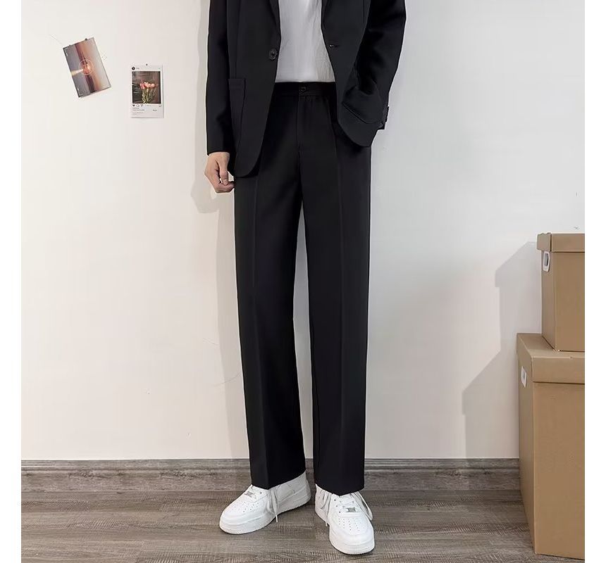 Kantereld - Mid Rise Plain Straight Leg Dress Pants