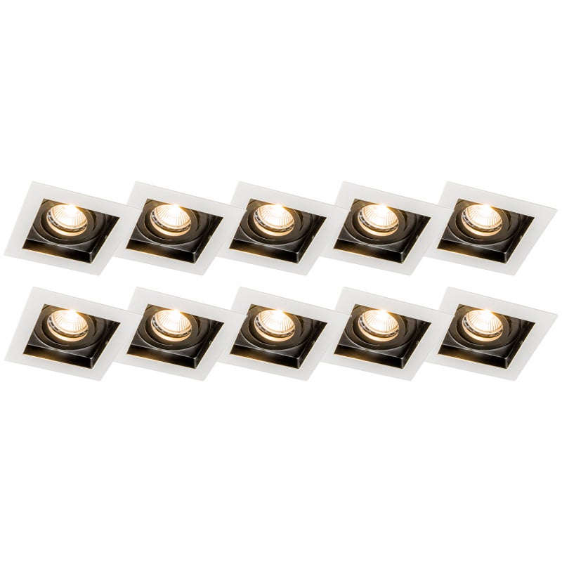 Set van 10 inbouwspots van wit staal - Carree