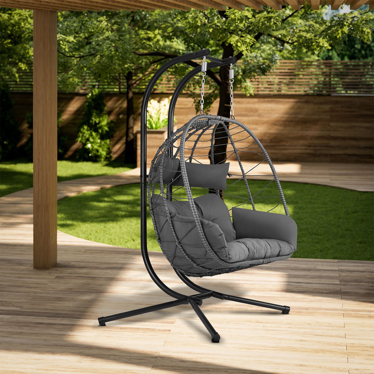Juskys Aria Polyrotan dubbele hangstoel - Darkgrey