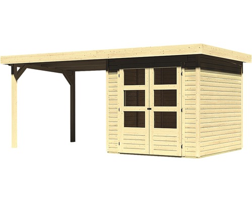 Karibu Kodiak 2 tuinhuis met lessenaarsdak, 2,75 m, 521 x 238 cm, natuurlijke afwerking