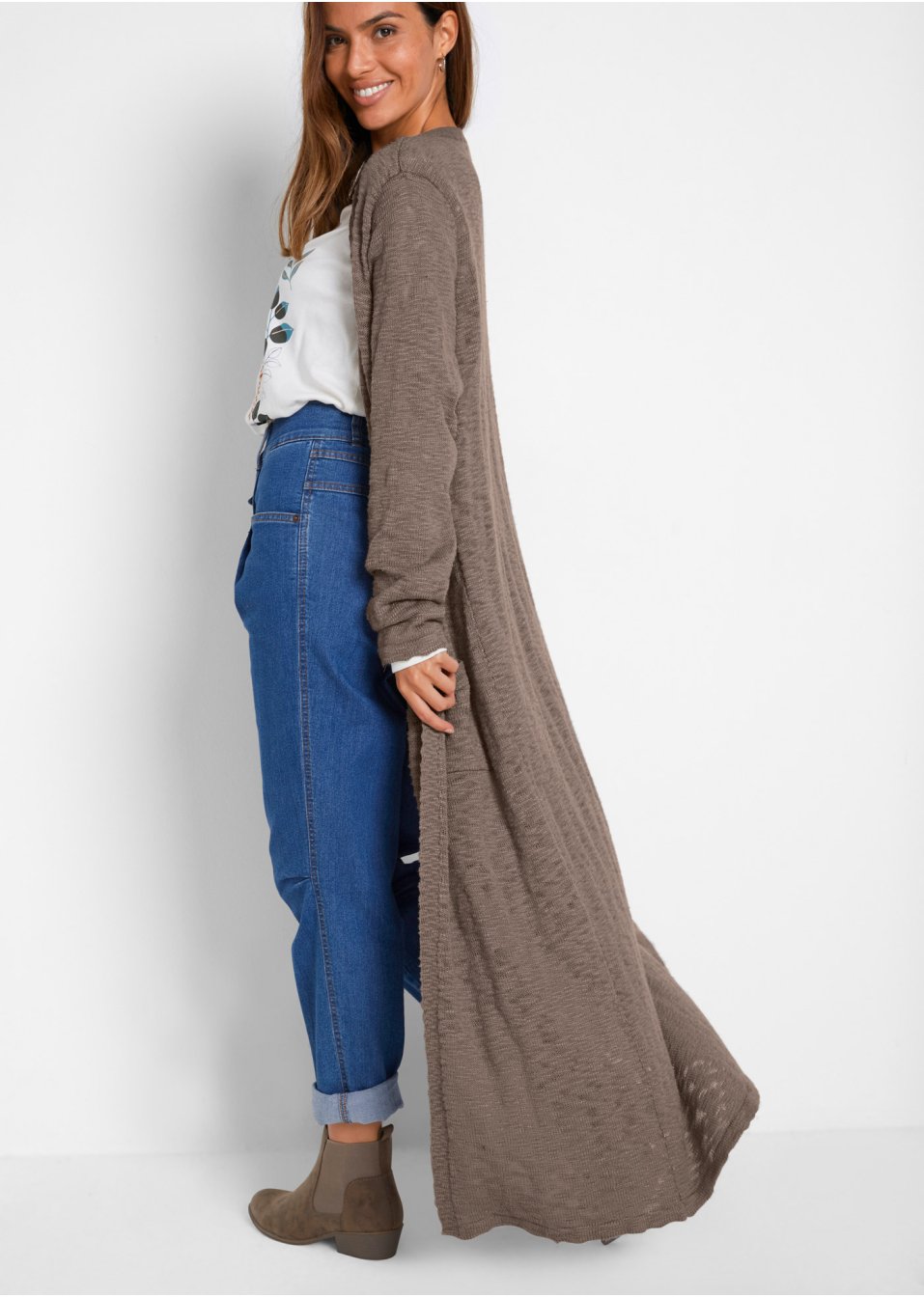 Manteau long en maille, manches longues