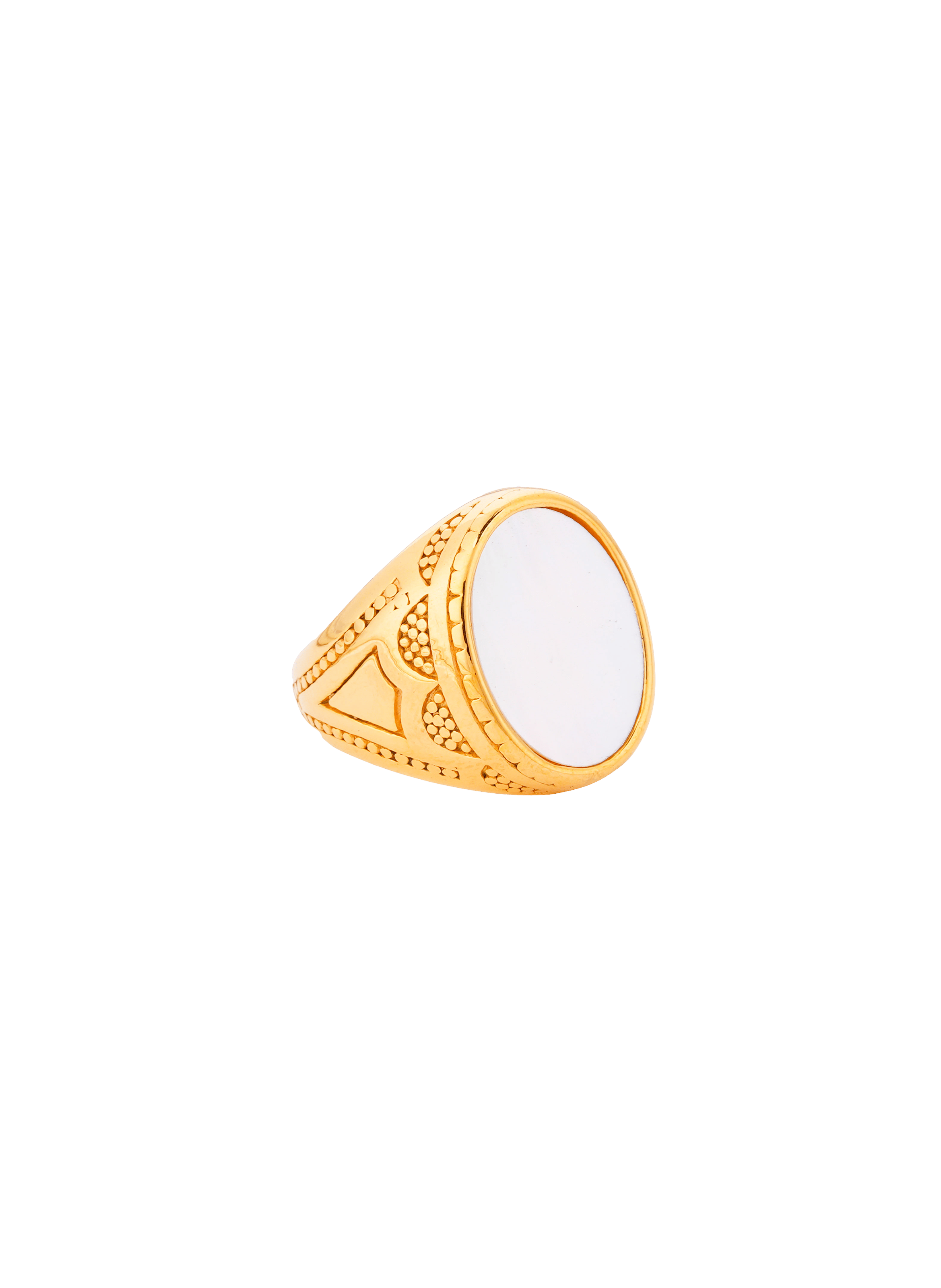 REGALIA - Bague avec cabochon ovale blanc nacré en acier inoxydable | Doré