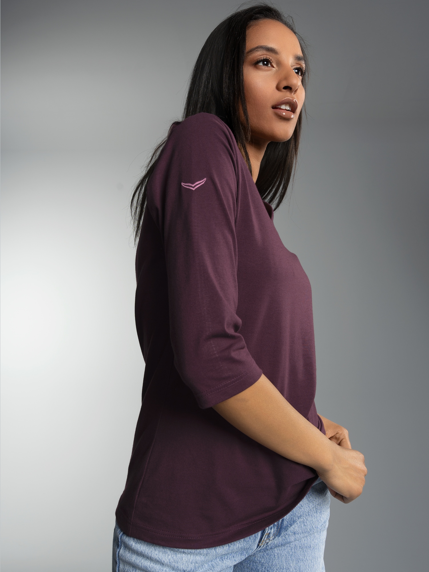 3/4 Arm Shirt aus Biobaumwolle Aubergine-C2C