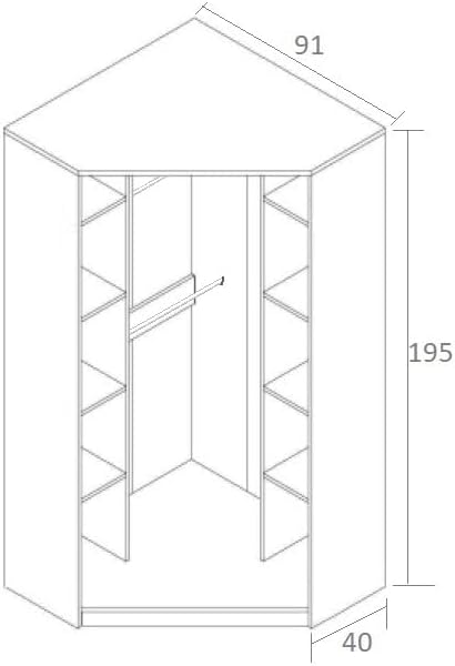 Marmex Grant G8 - Eckschrank 91x195x91 cm, Bücherregal - Eckgarderobe mit Kleiderstangen und Einlegeböden für das Jugendzimmer, Schlafzimmer - Eckkleiderschrank - weiß + Riviera Eiche (Modern)