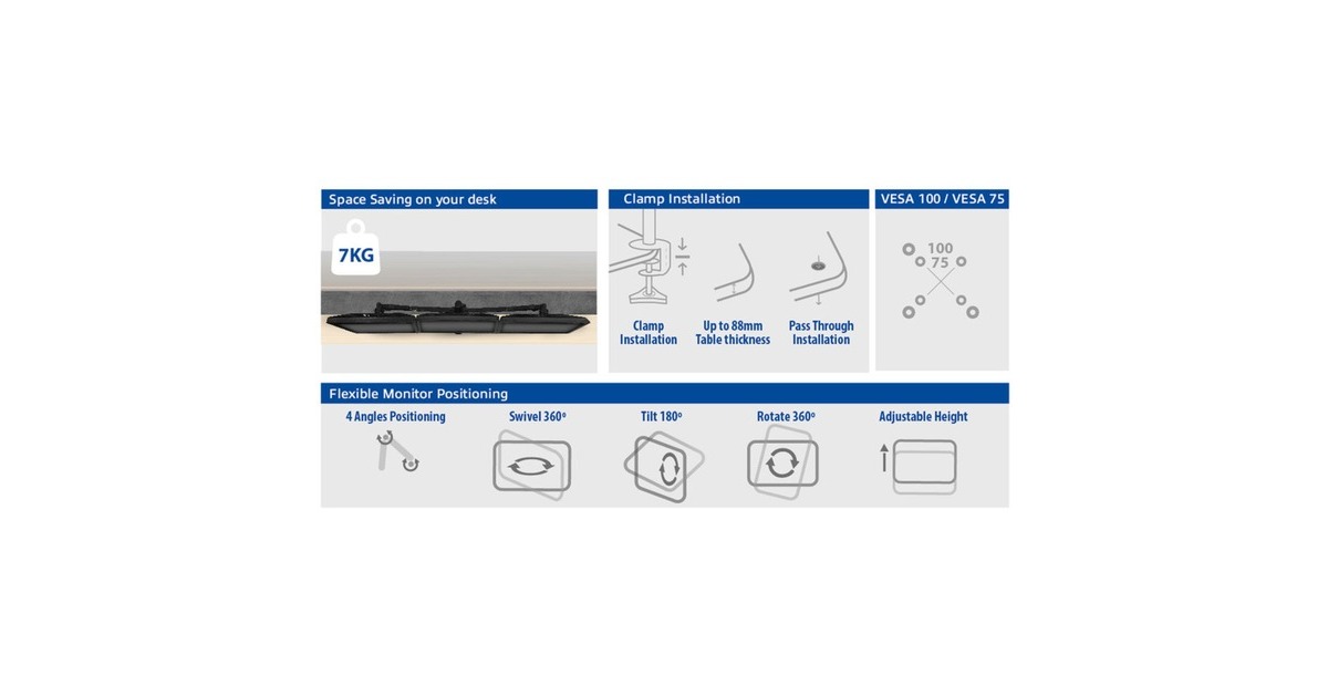 ACT ConnectivityMonitorarm, 3 schermen bevestiging  (Zwart)