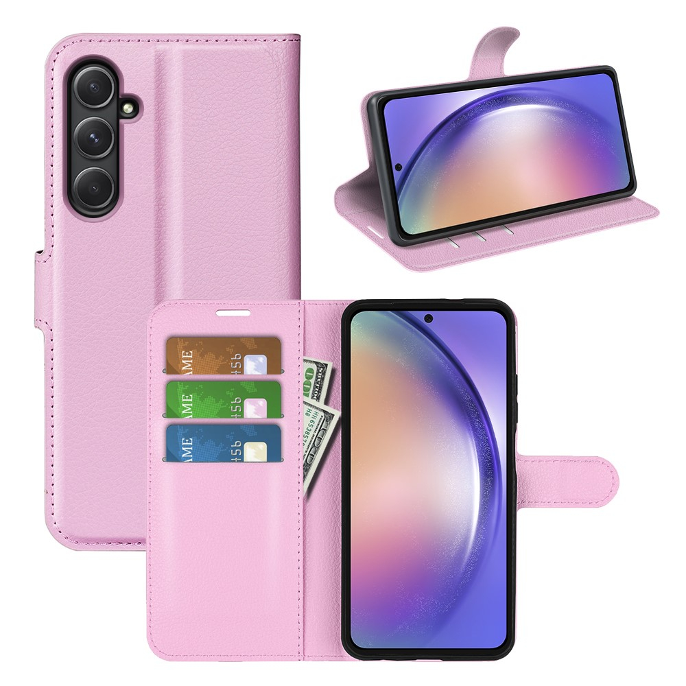 Samsung Galaxy A55 Leder Tasche Flip Cover Litchi Look - Rosa