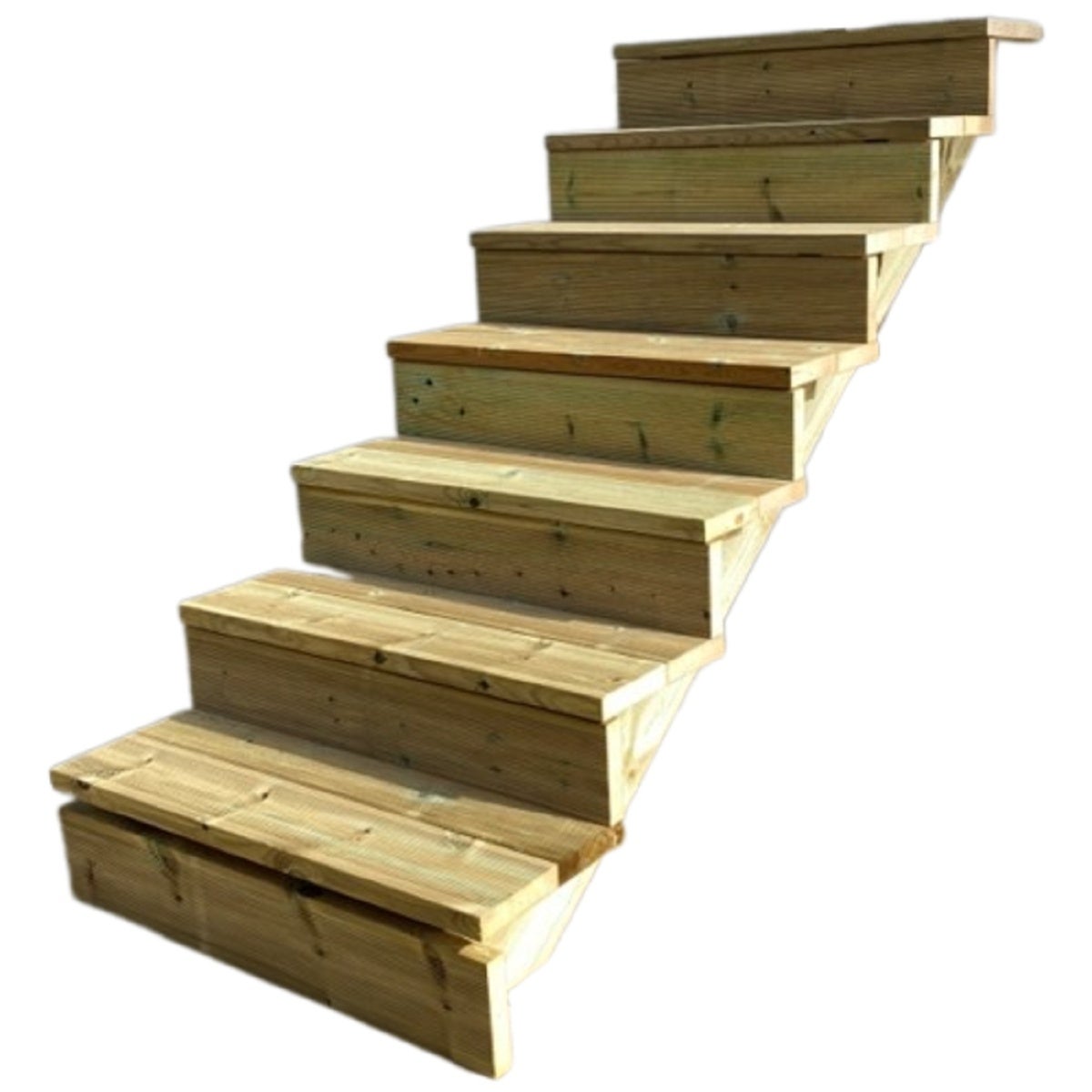 Tuintrap, buitentrap, terrastrap, hout, H122cm, 7 treden, breedte 80cm, MET stootborden