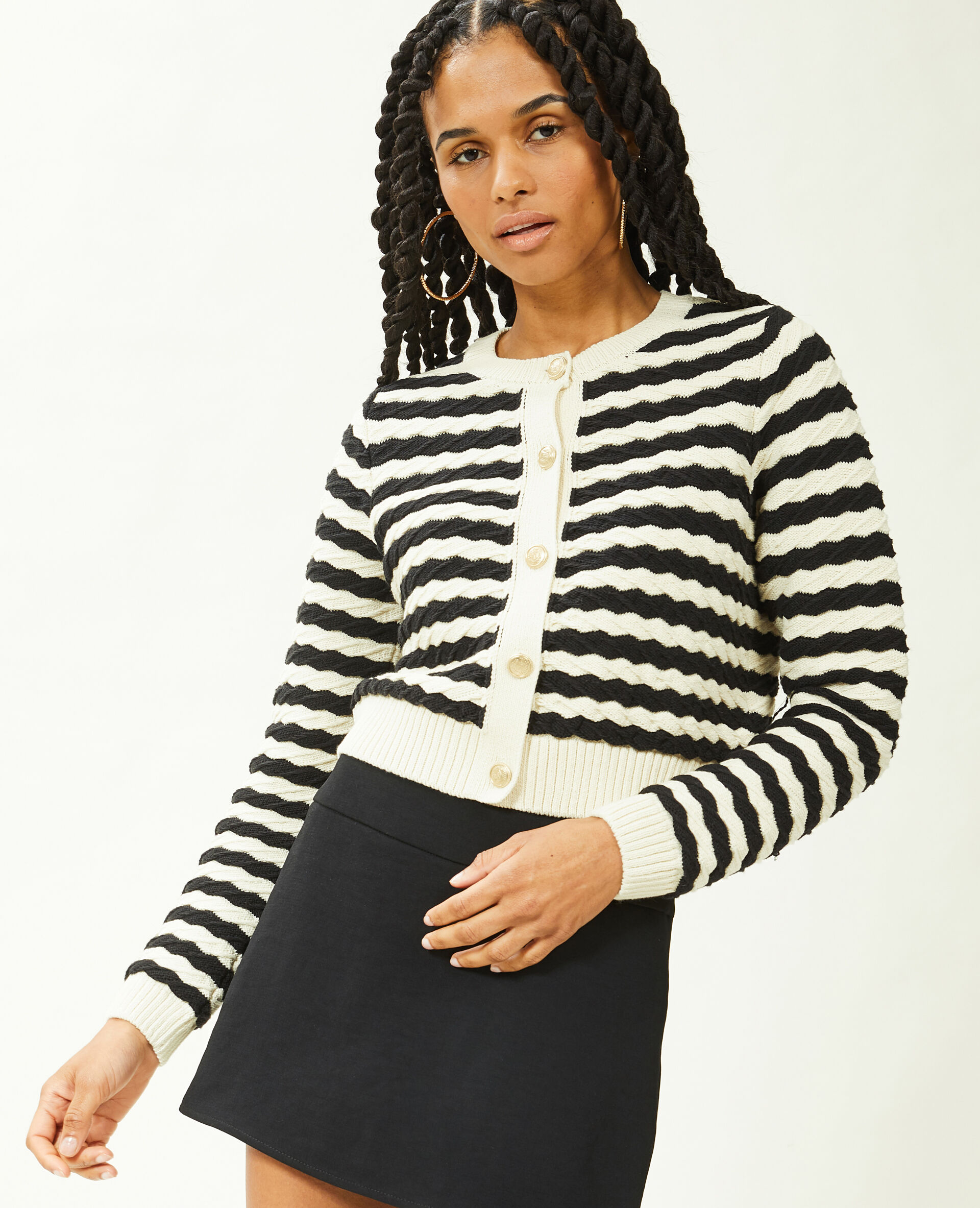 Gilet en maille reliéfée boutons marins - Beige