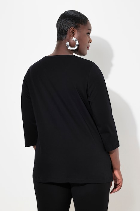 Shirt, Ziersteine, A-Linie, V-Ausschnitt, 3/4-Arm