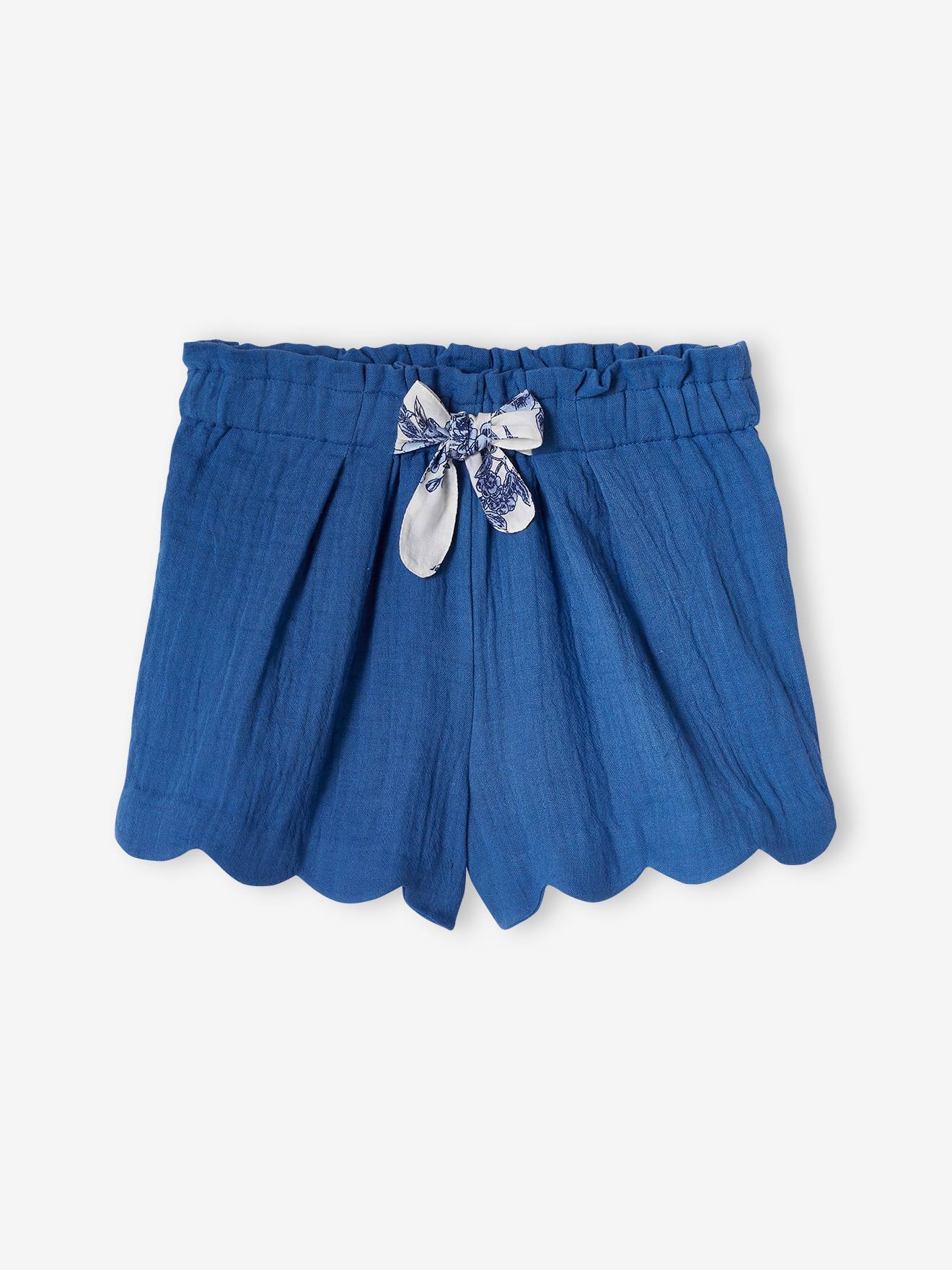 Shorts de chiffon de algodão coral com acabamento em escamas para meninas