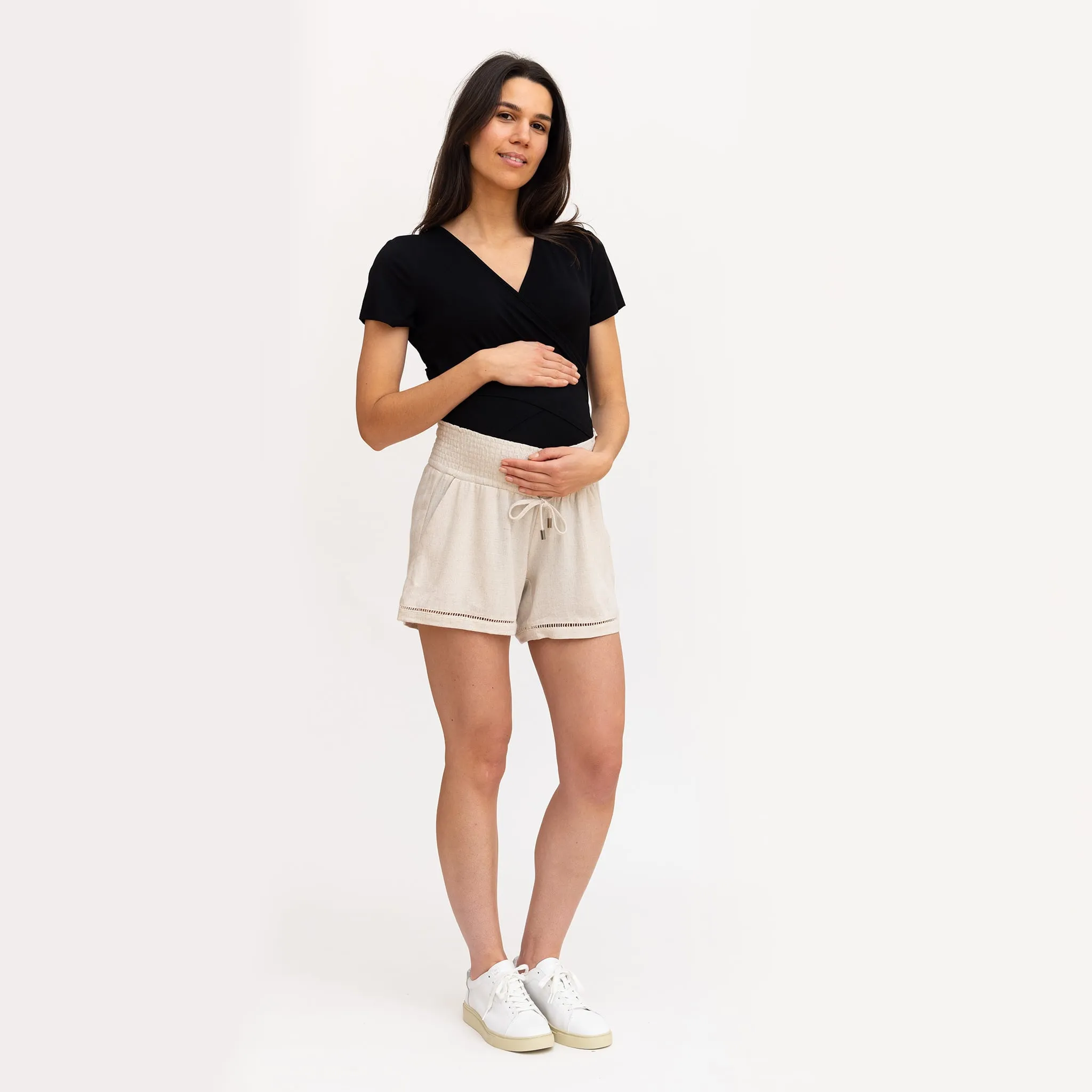 Bella Maternité Short Mélange Lin Beige