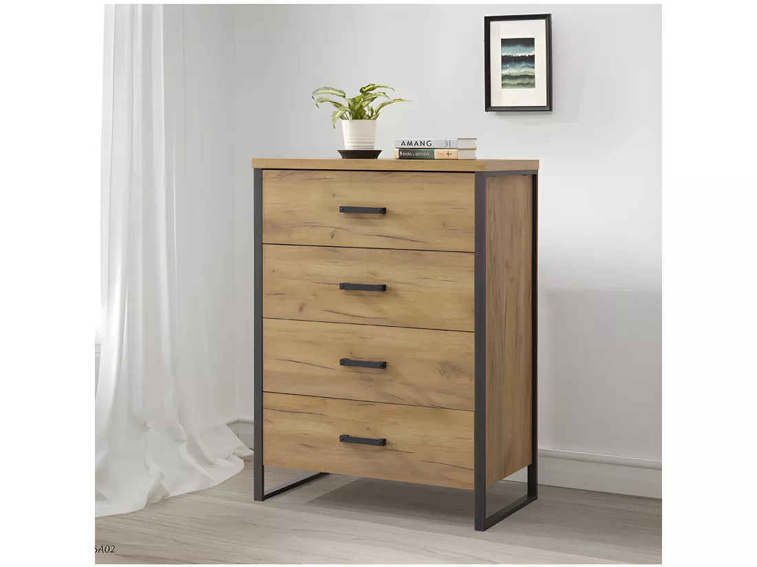 Commode 4 tiroirs pieds métal Ron