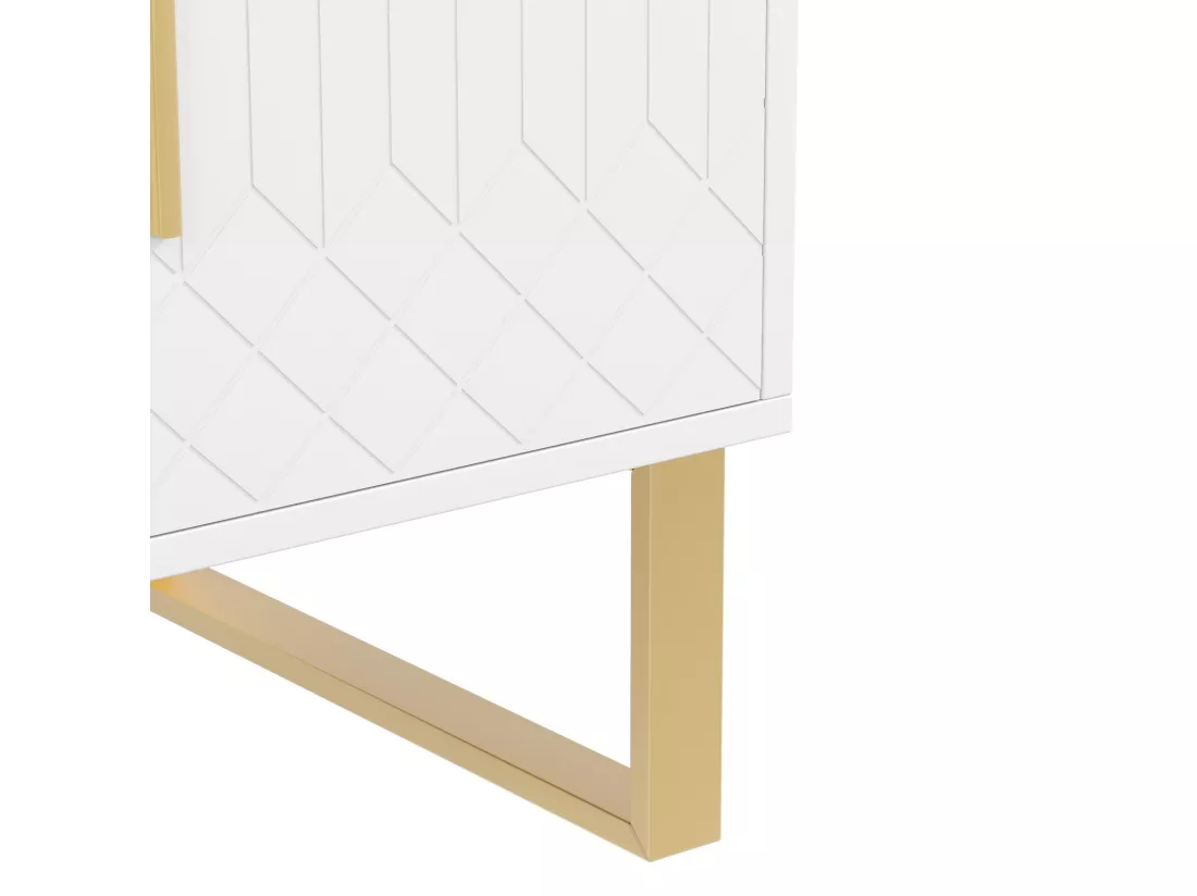 Table basse brillante 2 portes et 2 tiroirs, panneaux de particules, 100x50x45cm, Blanc