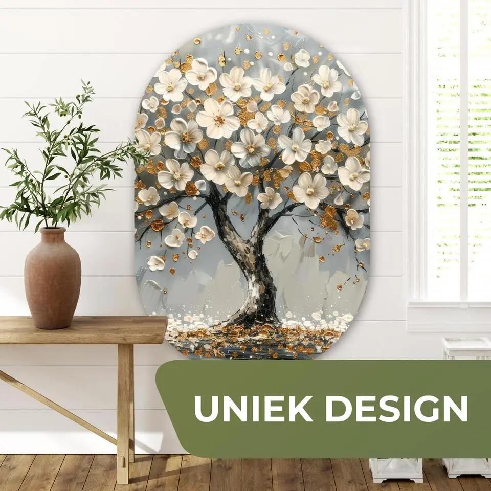 MuchoWow Wand decoratie 80x120cm Boom Goud Bloemen Abstract