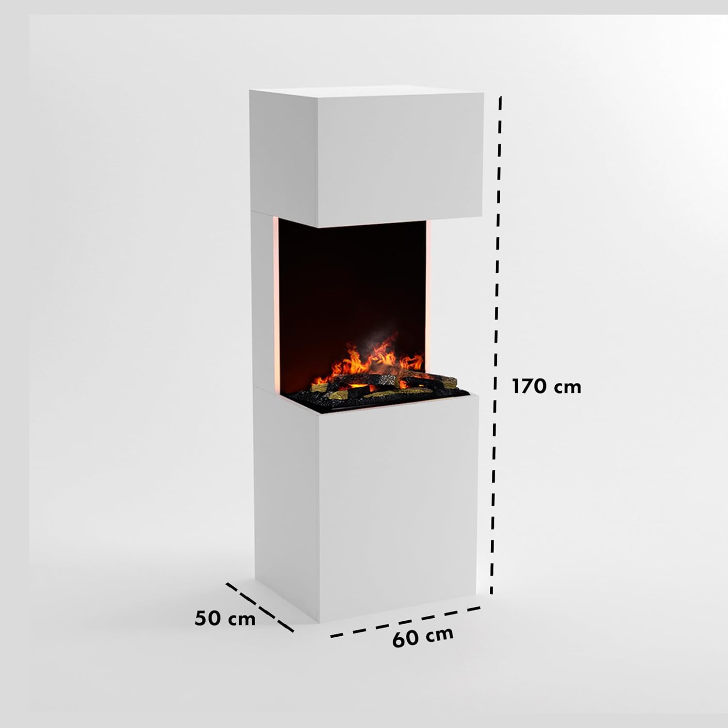 GLOW FIRE Wasserdampf Kamin Beethoven (Standkamin) - Elektrokamin mit realistischen LED 3D-Flammen, Knistereffekt & Fernbedienung, 60x170x50 cm - Opti-Myst 600 Elektro Kamin mit Holz-Deko, Weiß