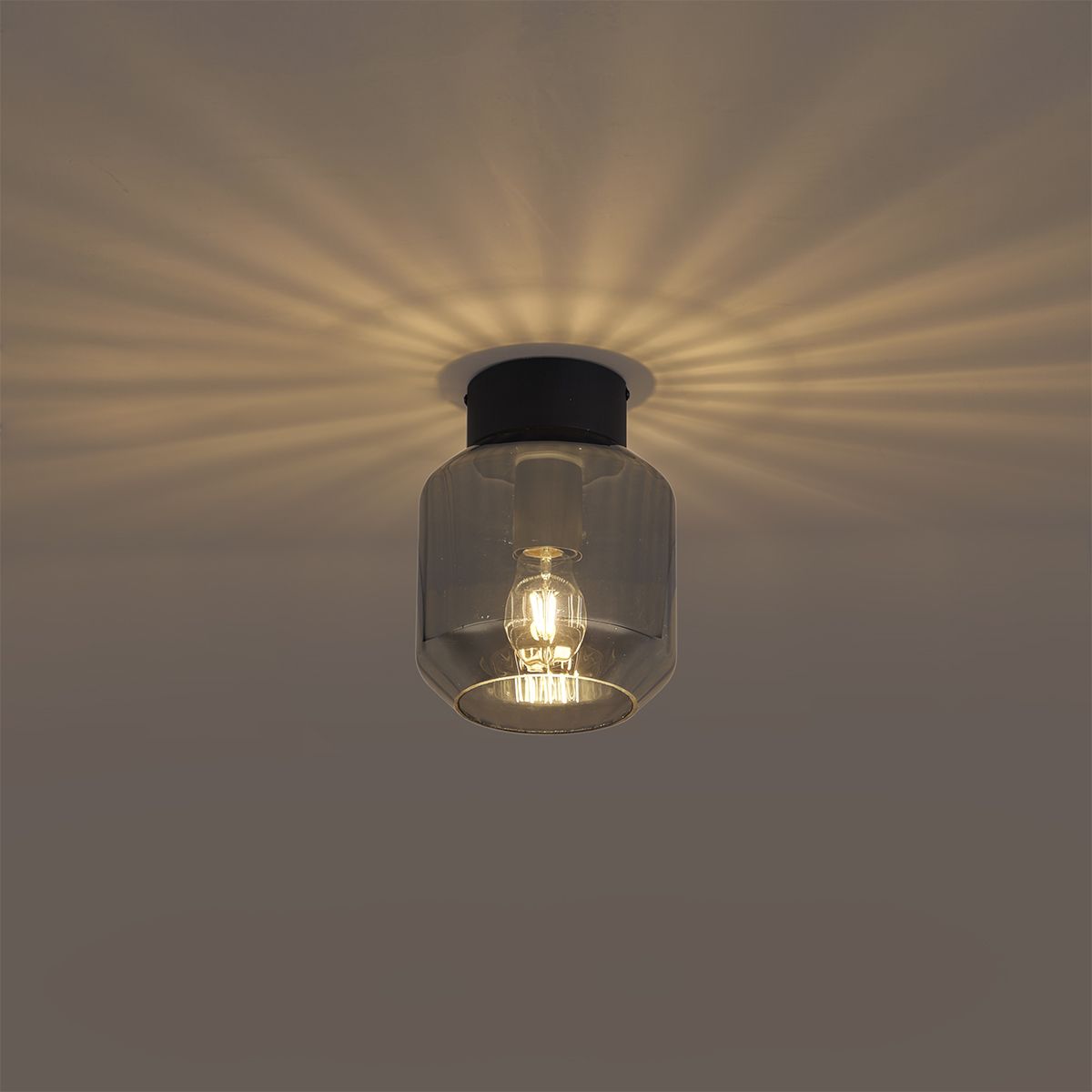 Moderne plafondlamp zwart met smoke glas - Stiklo