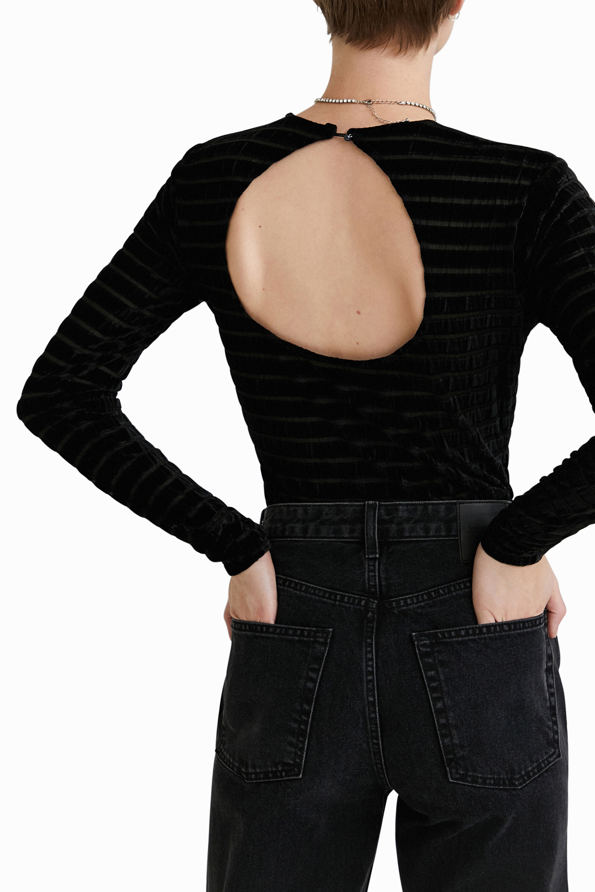 Body ajusté en velours à rayures