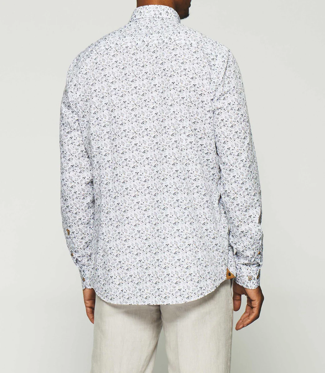 Chemise à imprimé fleurs blanche et bleue KELYAN