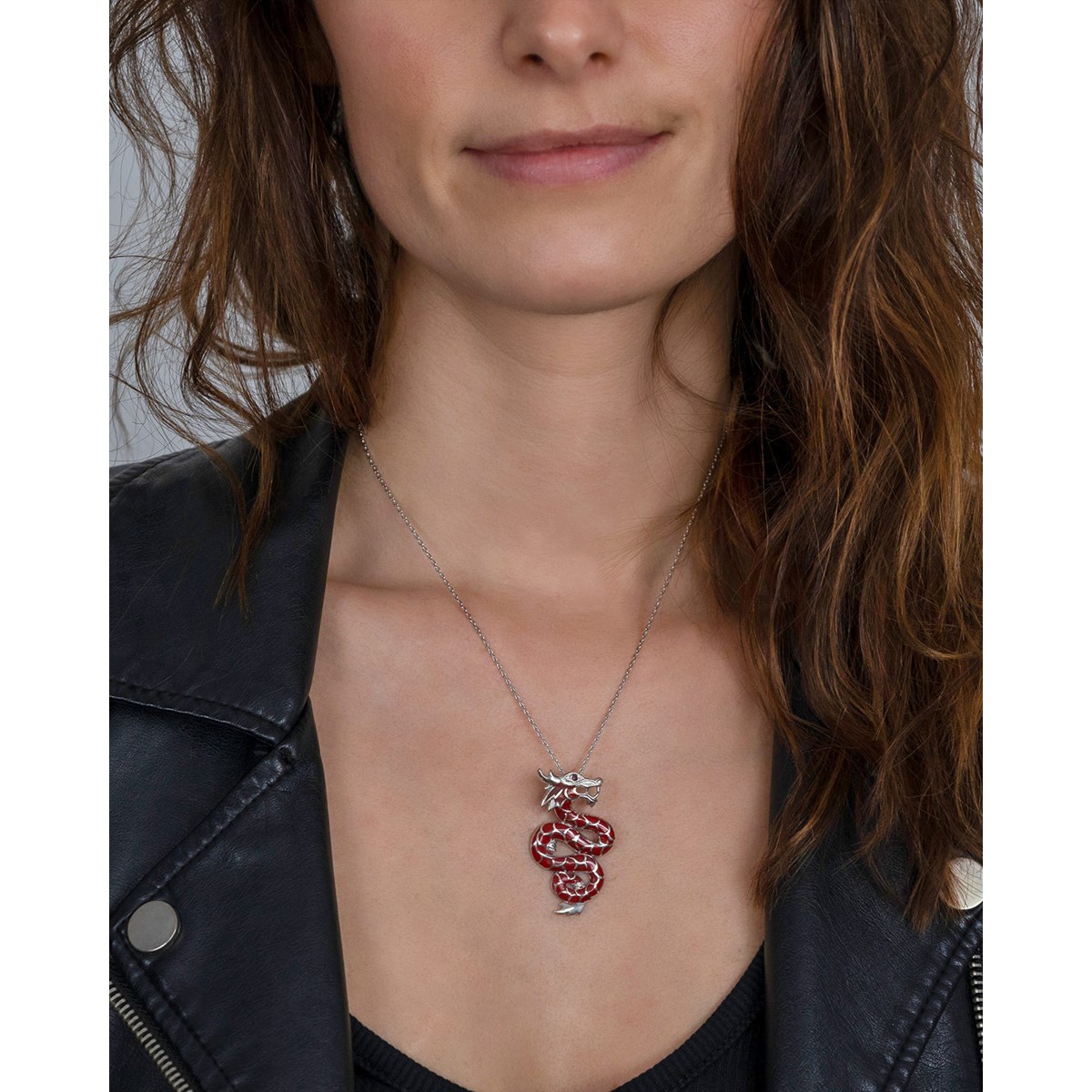 Pendentif dragon argent massif Corail Zirconium rouge