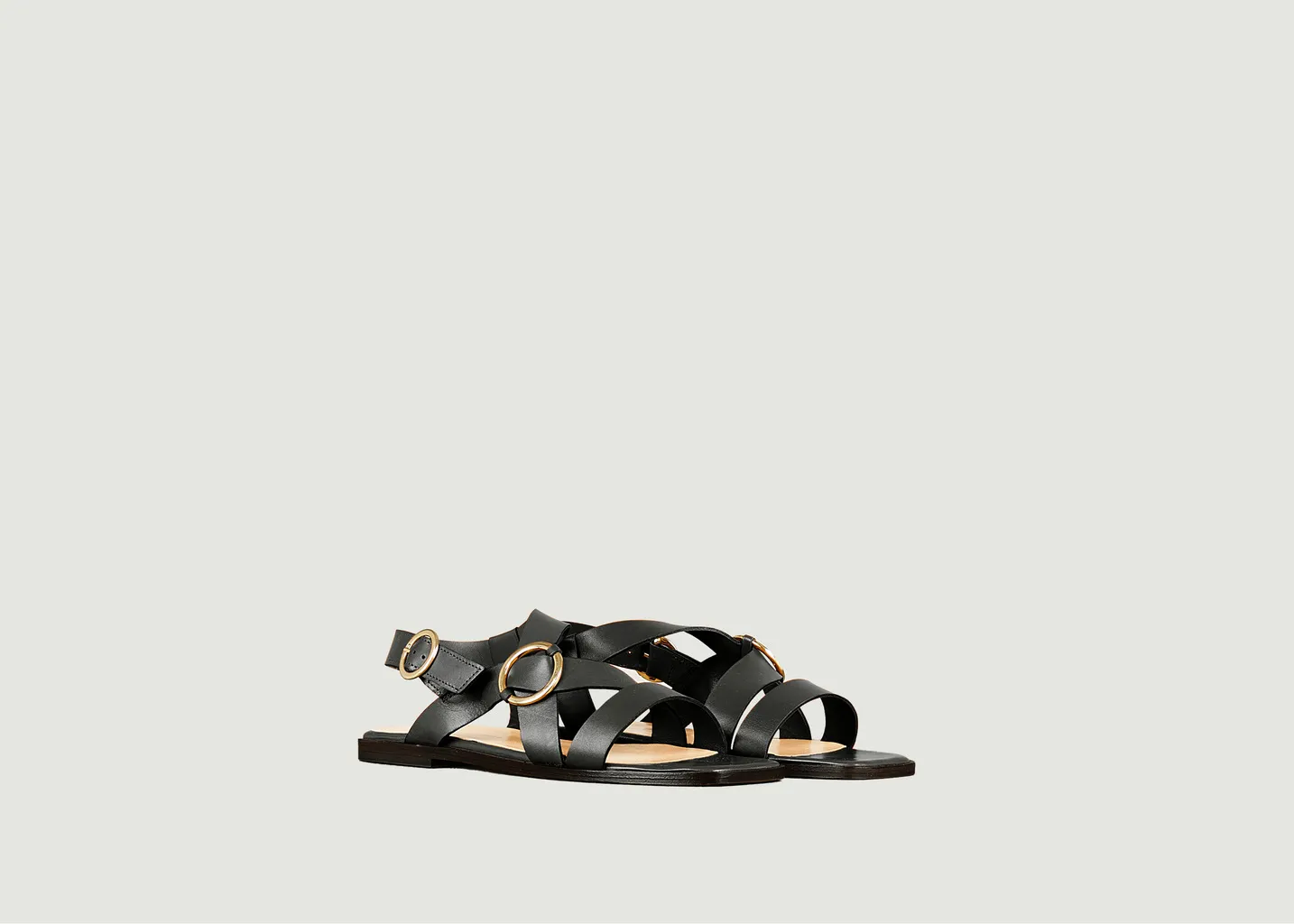 Sandale plate IO en cuir naturel Tila March