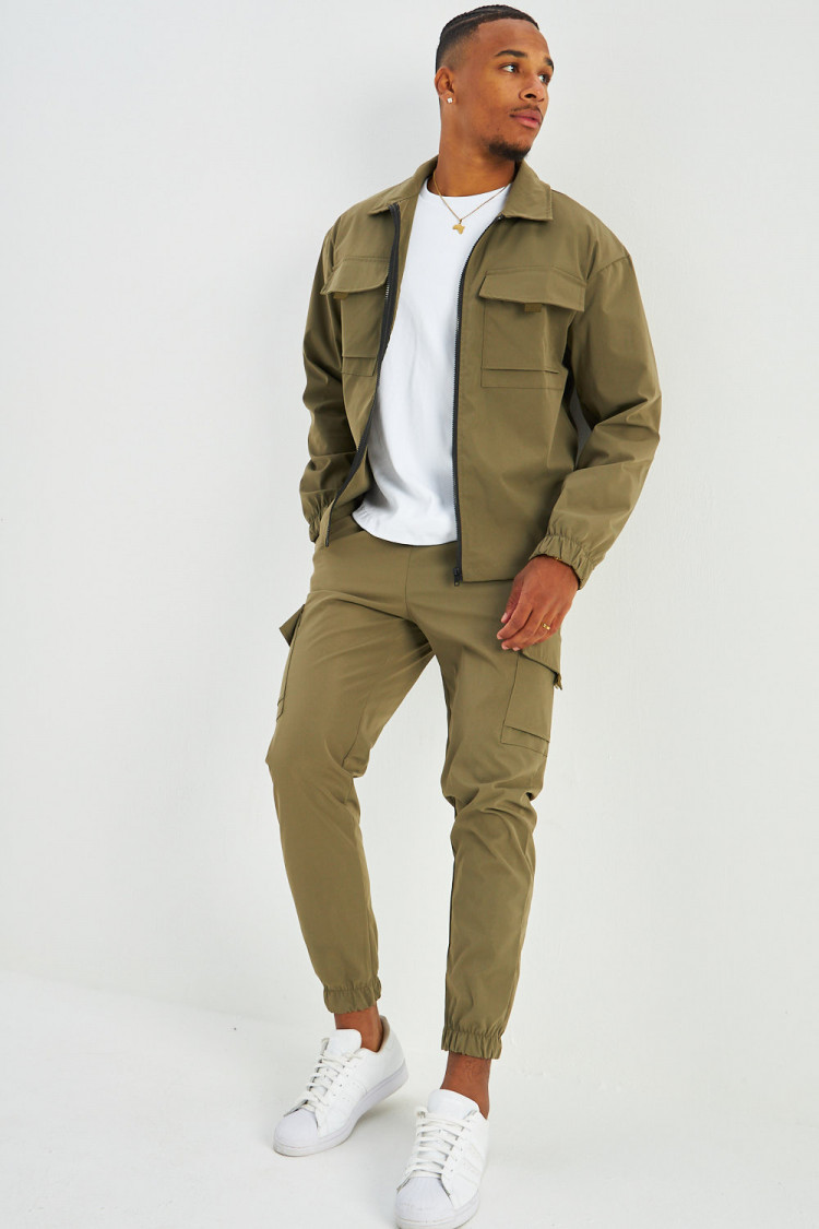 Ensemble 2 pièces veste + jogging cargo kaki