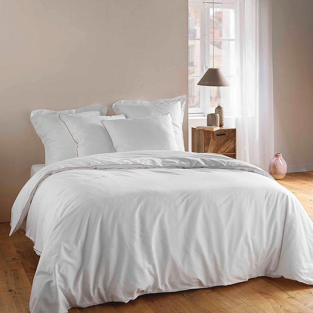 Parure housse de couette NOEMIE coton 57 fils blanc 240x260cm
