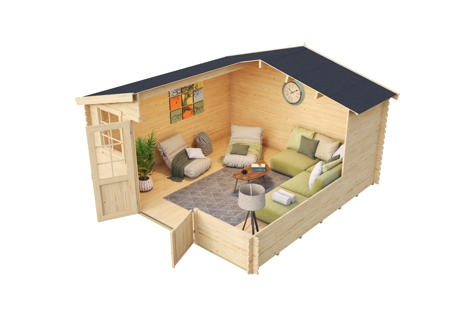 Gartenhaus WELS 4 DT - Fichte massiv - naturbelassen - 390x390 cm