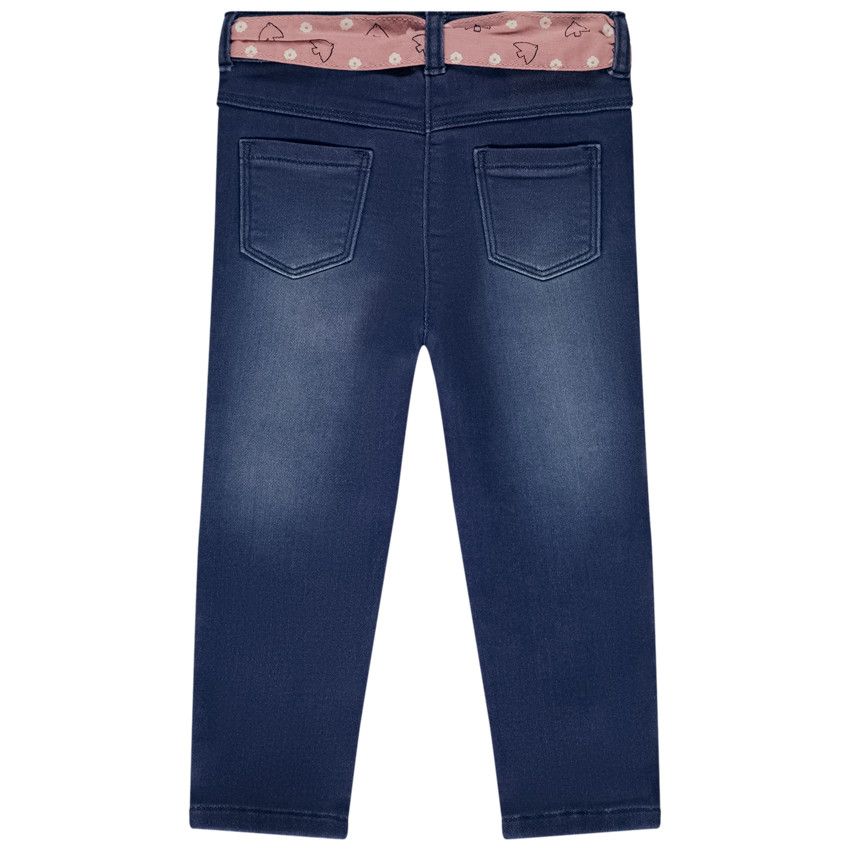 Jean droit avec ceinture à nouer pour bébé fille - Bleu moyen