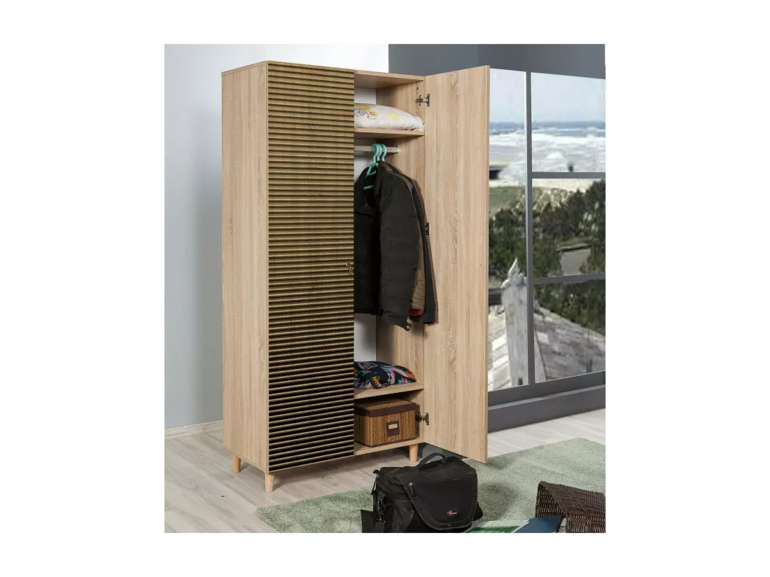 Garde-robe 2 portes Dfrollan, Meubles de chambre, Penderie de plain-pied, Placard à vêtements, 90x52h192 cm, Chêne