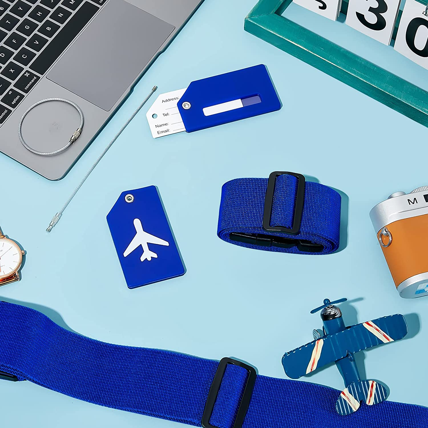 (2-tlg. Set) Kofferanhänger Luggage Tag mit Adressschild   Gepäckgurt - Blau