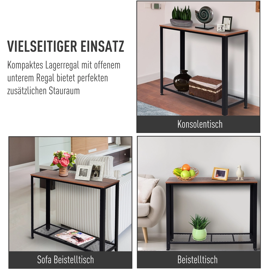 HOMCOM Konsolentisch mit Gitterablage braun, schwarz