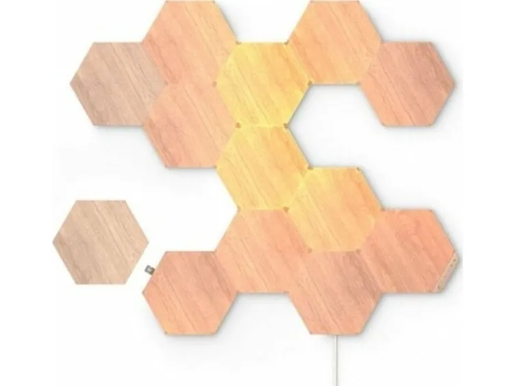 Nanoleaf Elements Starter Kit - Trådløs belysningsindstillingspanel - LED x 13 - total: 24.83 W - varmt til køligt hvidt lys - hexagon - træ
