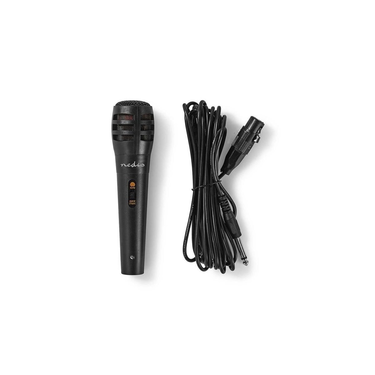 Nedis Wired mikrofon | Kardioid | Avtakbar kabel | 5.00 m | 80 Hz - 12 kHz | 600 Ohm | -75 dB | Av/på-bryter | Reiseveske inkludert | ABS / Aluminium | Sort
