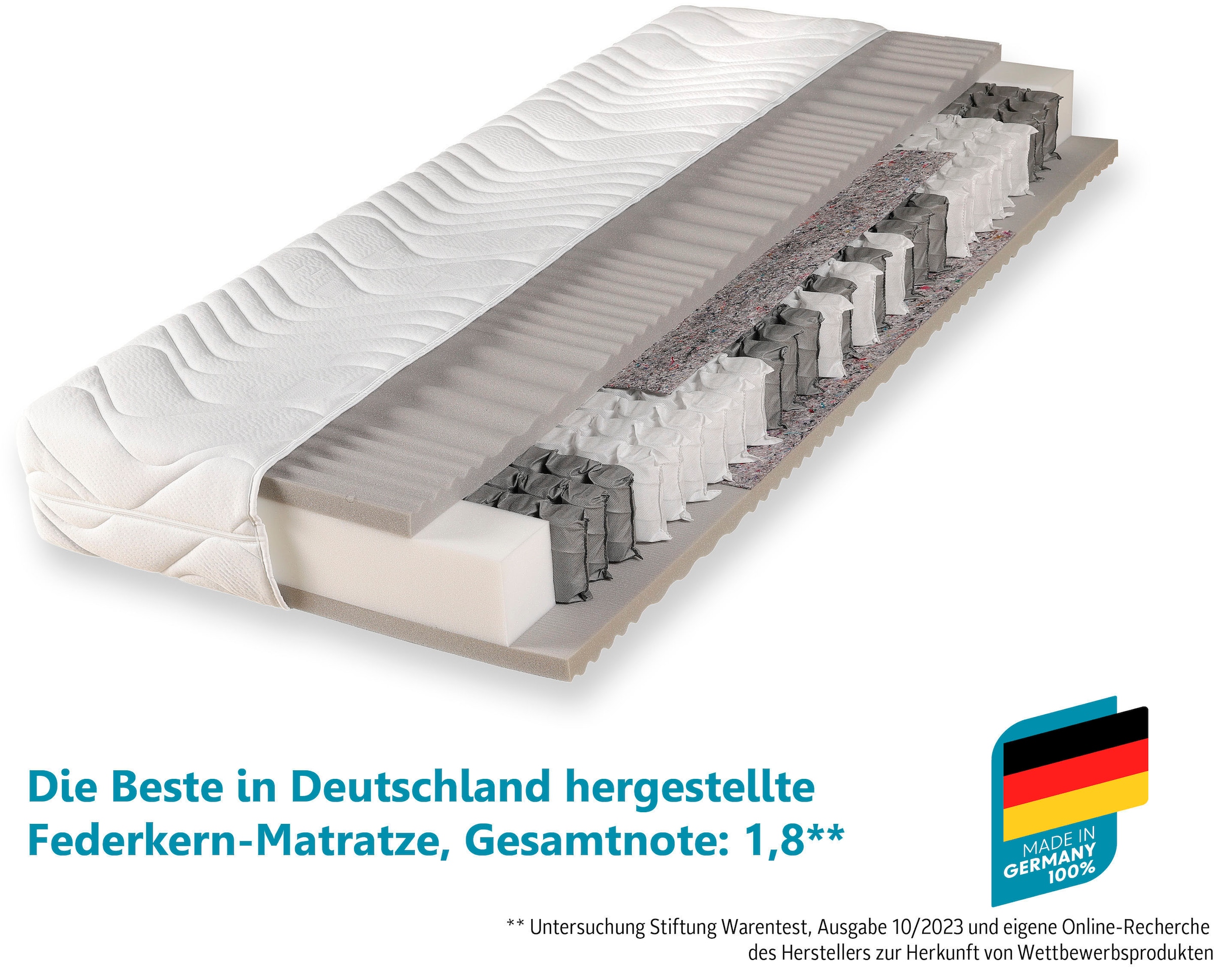 Beco Taschenfederkernmatratze »Maxima Plus, Matratze in 90x200 und vielen weiteren Grössen erhältlich!« Matratze, 7 Zonen, 90x200 cm in H3 von Stiftung Warentest 