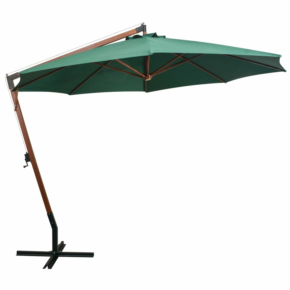 Parasol d'extérieur 350 cm poteau en bois vert