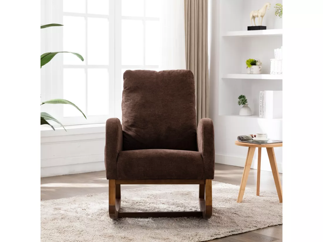 Chaise à Basculer Mid-Century avec Dossier Haut, Fauteuil Rembourré pour Chambre d'Enfant ou Salon, Chaise Berçante Ergonomique avec Poche Latérale