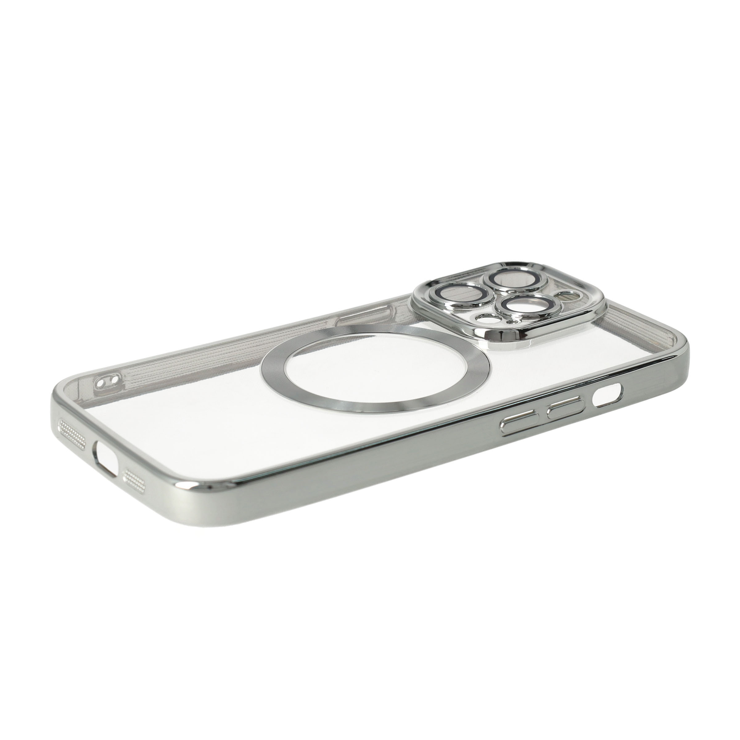 iPhone 13 Pro MagSafe Gummi Case Hülle mit Acryl Kameraglasschutz - Silber / Transparent