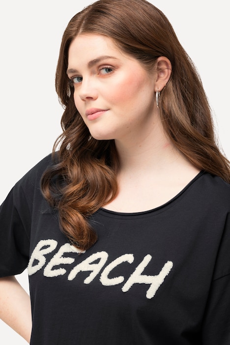 T-Shirt, Frottee-Schriftzug, Oversized, Rundhals, Halbarm