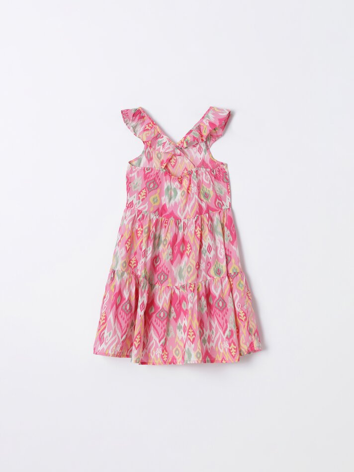 Vestido estampado com costas cruzadas - Rosa Chiclete