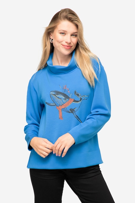Sweatshirt, Wal-Print, Rollkragen, Langarm